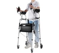 Deambulatore per Anziani Gli Anziani Deambulatore Verticale Insieme A Freno A Mano E Supporto Per Le Braccia,Rollator Pieghevole Compatto A 1 Pulsante,Leggero Aiuto Alla Mobilità