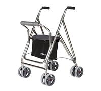 Deambulatore pieghevole in alluminio con sedile per anziani, colore grigio