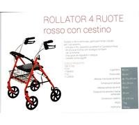 DEAMBULATORE ROLLATOR 4 RUOTE, col.ROSSO, con cestino, Acciaio - WIMED 15615100