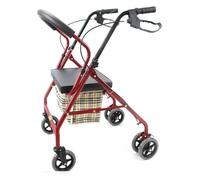 Deambulatore rollator, Deambulatore per Anziani, Con sedile imbottito, freni bloccabili, maniglie ergonomiche e borsa for il trasporto(Red)