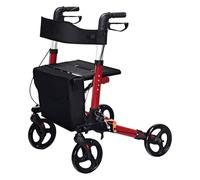 Deambulatore rollator, Deambulatore pieghevole, Deambulatore a 4 ruote for anziani, pieghevole e regolabile in altezza, leggero in alluminio, con supporto posteriore rimovibile(Red)