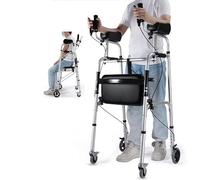 Deambulatore verticale portatile, Rollator pieghevole a 4 ruote con altezza regolabile e braccioli in lega di alluminio argento