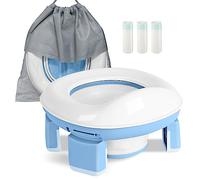 DEANIC Vasino Portatile per Bambini da Viaggio, Pieghevole Vasino Bambini da 1 a 4 Anni, WC Portatile Bambini con 60 pezzi di Sacchetti per Vasini, Vasino da Viaggio Uso Interno ed Esterno (Blu)