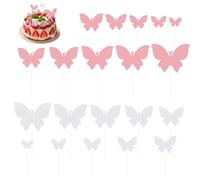 DEANKEJI 100 Pezzi Farfalle Decorative Torta, Carta Decorazioni per Torte, Bianco e Rosa Decorazione Torta Compleanno, con Bastoncini e Punti di Colla, per Decorare Torte Compleanno, Feste, Matrimoni