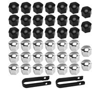 DEANKEJI 40 Pezzi Copribulloni 17mm, Copri Bulloni Cerchi, Nero/Argento | PP Copribulloni Auto, Antigraffio, con 2 Estrattori, Facile Rimozione, per Dadi Esagonali Della Maggior Parte dei Veicoli