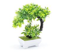 DEANKEJI Bonsai Finto, Bonsai Artificiale, Piantine Finte Decorative con Vasetto, Piante Finte da Interno Plastica, Piante Finte da Interno per Balcone, Giardino, Soggiorno, Tavolo Pranzo (Verde)