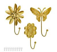 DEANKEJI Gancio Appendiabiti D'oro, 3 Pezzi Ganci Appendiabiti Forme di Fiori e Farfalle, Gancio Vintage, Ganci Appendiabiti da Pareteper Camera da Letto Cucina Soggiorno