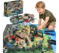 deAO 120 Pezzi Soldatini Giocattolo Militari, Set di Armi Militari | Set da Gioco Militare con Centro di Comando, Tappetino da Battaglia, Action Figure, Giochi Bimbo 3+ Anni Maschio