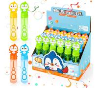 deAO 24 Flaconcini di Bolle di Sapone per Bambini - Set Mini Bolle di Sapone per Feste di Compleanno con Tema Spaziale da 35ML (Pinguino)