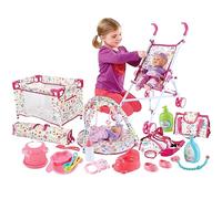 deAO 5in1 Set con Lettino, Passeggino, Marsupio, Tappetino e Borsa Viaggio | 5 Accessori Completi, per Giocare Dentro e Fuori Casa, Sviluppa Coordinazione e Cura, Montaggio senza Attrezzi in Secondi