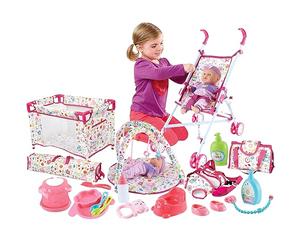 deAO 5in1 Set con Lettino, Passeggino, Marsupio, Tappetino e Borsa Viaggio | 5 Accessori Completi, per Giocare Dentro e Fuori Casa, Sviluppa Coordinazione e Cura, Montaggio senza Attrezzi in Secondi