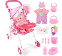 deAO Bambola bebé e Passeggino Giocattolo Set