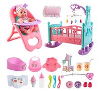 deAO Bambola con Accessori, Set da 21 Pezzi con Culla 12' Bambolotti Bebè Seggiolone e Lettino Giocattolo Educativo per Bambina 3+ Anni in su Idea Regalo per Natale o Compleanno