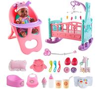 deAO Bambola con Accessori, Set da 21 Pezzi con Culla 12' Bambolotti Bebè Seggiolone e Lettino Giocattolo Educativo per Bambina 3+ Anni in su Idea Regalo per Natale o Compleanno | Nero
