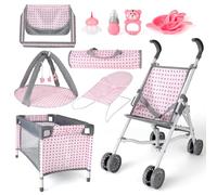 deAO Bambola con Passeggino per Bambole - Set Completo con Culla e Accessori Bambole, Bambolotto con Passeggino Giocattolo per Bambina 3 4 5 Anni
