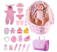 deAO Bambola Neonato 33 cm con 26 Accessori - Bambola con Vestiti, Biberon, Ciuccio e Borsa, Giocattolo per Bambini 3+ Anni