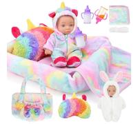 deAO Bambolotti Bambole e Accessori, Bambola Bebè Set con 8”Bambole Neonato, Culla, 2 Bambola Vestiti, Borsetta, Set di Alimentazione e Cura per New Born Baby Dolls, Giochi di Finzione per Ragazze