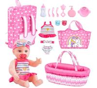 deAO Bambolotti Bambole e Accessori con Sacchetto di Maternità | Bambola Bebè Set con Portatile Zaino, Set di Alimentazione e Cura per Bambole neonato, Set di Giochi di Finzione per Ragazze