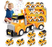 deAO Camion Trasportatore Macchinine Giocattolo per Bambini con 6 Mini Cars, Camion da Cantiere Giocattolo con luci e Suoni, Traccia Car Transporter Truck Macchinine Giocattoli Regalo per 3 Anni
