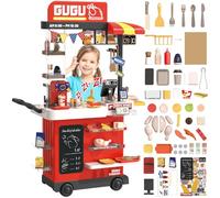deAO Fast Food - Gioco con Suono Incluso, Set da Cucina Multifunzionale, 88 Pezzi, Accessori per Verdure, Utensili da Cucina, registratore di Cassa, Macchina da caffè e Altro, Giocattolo per Bambini