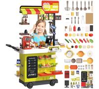 deAO Fast Food - Gioco da Cucina Multifunzione per Bambini, 88 Pezzi, per Verdure, Utensili da Cucina, registratori di Cassa, caffettiera e Altri Accessori, per Bambini dai 3 Anni in su (Verde)