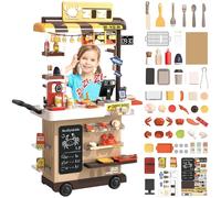 deAO Fast Food - Gioco da Cucina Multifunzione per Bambini, 88 Pezzi, per Verdure, Utensili da Cucina, registratori di Cassa, caffettiera e Altri Accessori, per Bambini dai 3 Anni in su (Marrone)