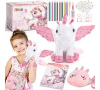 deAO Giocattoli di Peluche per Bambine 3-8 anni - Morbido Set Ipoallergenico con Libro da Colorare Riutilizzabile, Kit diario Creativo, Regalo Educativo di Compleanno/Natale