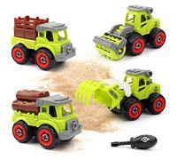 deAO Giocattolo Educativo DIY Camion della Fattoria Montare e Smontare Gioco per Bambini 3 4 5 Anni con 4 Veicoli e Cacciavite da Montare - Verde