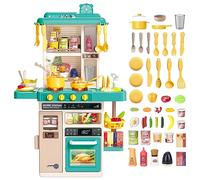 deAO Kitchen Toy, Cucina per Bambini con Suoni e luci, Vapore, 50PCS Accessori da Cucina per Bambini Include Piatti, Cibo, lavello, Forno e Piastre di Cottura Giocattoli, Set da Gioco per Bambini