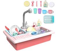 deAO Lavello da Cucina Gioco di Ruoli con Simulatore di Acqua Elettrico e Accessori (Rosa)