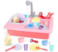 deAO Lavello da Cucina Gioco di Ruoli con Simulatore di Acqua Elettrico | Set Ruolo con Riciclo Acqua, Include Accessori Cucina e Spazzola, Zona Lavaggio/Asciugatura, 3+ Anni, Sviluppo Coordinazione