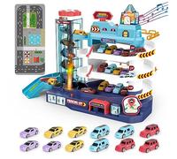 deAO Parcheggio Edificio a Tre Piani e Ascensore Set di Giocattoli | Garage Mmacchine per Bambini,con Effetti Sonori e Luminosi, 12 Auto, 2 Modalità Giocabili, 3 anni e più