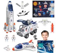 deAO Razzo e Navetta Spaziale per Bambini 3+, Giocattolo Educativo STEM con Astronauti, Rover, Stazione Spaziale e Tappetino Sistema Solare