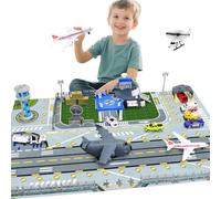 deAO Set Aeroporto Giocattolo con Torre di Controllo e 11 Veicoli, 3 Anni+ | Tappeto 56×81 cm, Aerei e Auto a Frizione, Terminal, Barriere, Segnali Stradali, Recinti, Perfetto per Compleanno, Natale