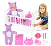 deAO Set Baby Doll con 18” Lettino e 14”Bambole Neonato, Bambola Bebè Set con Bambole Vestiti, Set di Alimentazione e Cura per New Born Baby Dolls, Set di Giochi di Finzione per Ragazze