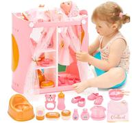 deAO Set Bambola con Armadio, Bambola 30 cm con Vestiti, Guardaroba e 15 Accessori Giocattolo Educativo per Bambine, Regalo 3+ Anni