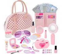 deAO Set di Borse per Bambine con Accessori, Set da Trucco Giocattolo, Include Trucchi Finti, Macchina Fotografica, Portafoglio, Specchio, Auricolari per Bambini dai 3 Anni+, Regalo per Bambini (Rosa)