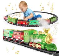 deAO Set di treni elettrici per bambini, tram a vapore, locomotiva a vapore a batteria ricaricabile con vapore spray a 3 vie, suoni e luci, treno giocattolo di Natale per bambini di 3 4 5 6+ anni