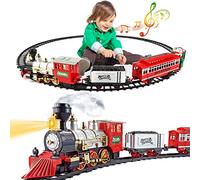 deAO Set di Treni Giocattolo per Bambini con luci, Effetto Fumo, 4 carrozze e binari per NataleTreno Classico a Tema Natalizio - Ottimo Accessorio per Bambini e Decorazione Natalizia