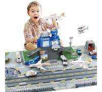 deAO Set Giocattolo Aeroporto con Torre di Controllo e 9 Veicoli, 3+ Anni | Carrelli per Bagagli, Auto Polizia, Aereo Passeggeri, Barriera Stradale, Personale a Terra, Tappeto 55×81 cm, Attrito, Sicuro