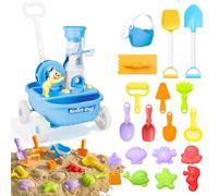 deAO Set Giochi Spiaggia 21 Pezzi con Carrello Trainabile e Ruota ad Acqua - Kit Sabbia con Pala, Rastrello, Annaffiatoio, Formine - Giocattolo Esterno Sabbiera - Regalo Bambini 3+ Anni
