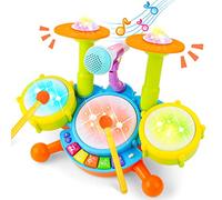 deAO Set Musicali a Percussione Strumenti Elettronici per Bambini, Musicale Batteria con Microfono, Vari Effetti Sonori, Tamburo Giocattolo per Ragazzi e Ragazze