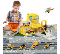 deAO Stazione di Costruzione con Terna, Carrello Elevatore, Camion Betoniera, Set Stazione di Costruzione Giocattolo per Bambini con Carta da Gioco per Bambini e Bambine dai 4 5 6 7 Anni in su