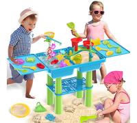 deAO Tavolo da Gioco d'Acqua per Bambini, 3 in 1, per Bambini e Giochi di Pesca, 26 Accessori Inclusi Pala di Sabbia, Ruota d'Acqua, Tavolo da Gioco con Coperchio, Giocattolo di Sabbia a Partire da 3
