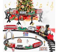 deAO Trenino Natalizio Elettrico per Bambini con Supporto Installazione, Treno Giocattoli Albero di Natale con Luci e Suoni, Locomotiva a Vapore Kit Binari, Regalo Natale per Bambini
