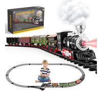 deAO Treno A Vapore Giocattolo, Retrò Elettrico Con Vapore Per Bambini | Luce, Suoni, 6 Vagoni, Ferrovia Elettrica Bambini, Treno Giocattolo Natale Treno Compleanno Regalo Per Bambini Da 3+Anni