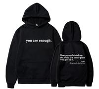 Dear Person Behind Me, You Are Enough Hoodie, Sweatshirt Hoodies, Letter Pullover Top Love Couple Hoody (Black(White),X-Large)