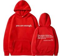 Dear Person Behind Me, You Are Enough Hoodie, Sweatshirt Hoodies, Letter Pullover Top Love Couple Hoody (Red(White),Small)