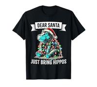 Dear Santa Just Bring Hippos, Pigiama con luci Natalizie a Forma di Ippopotamo Maglietta