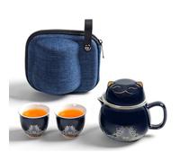 DEARART Beautiful Tea Cup Set con 2 tazze, 300ml ceramica Tea Infuser Cup facile da pulire tenere il tè caldo, tè a foglia sciolta ripida, caffè, latte, gatto carino, blu scuro